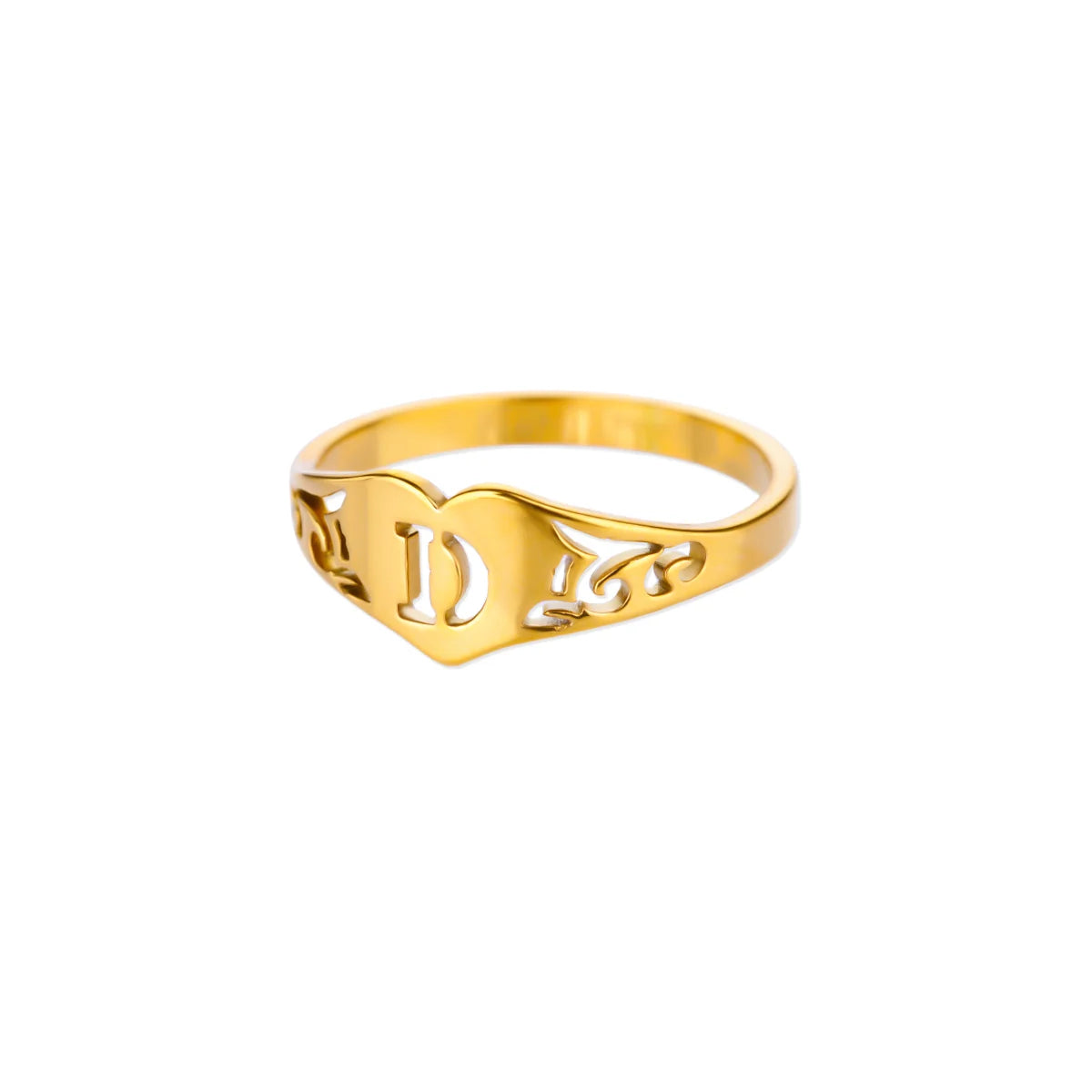 26 English Hollow Letter Initial Heart Open Rings For Women Gold Color Adjustable Stainless Steel Ring Wedding Fashion Jewelry