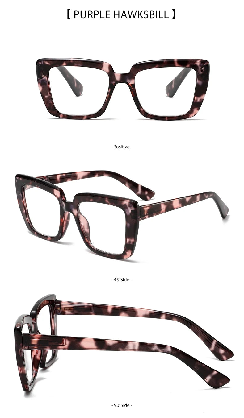 Three pairs of stylish and comfortable large-framed reading glasses, blue light protection, suitable for both men and women