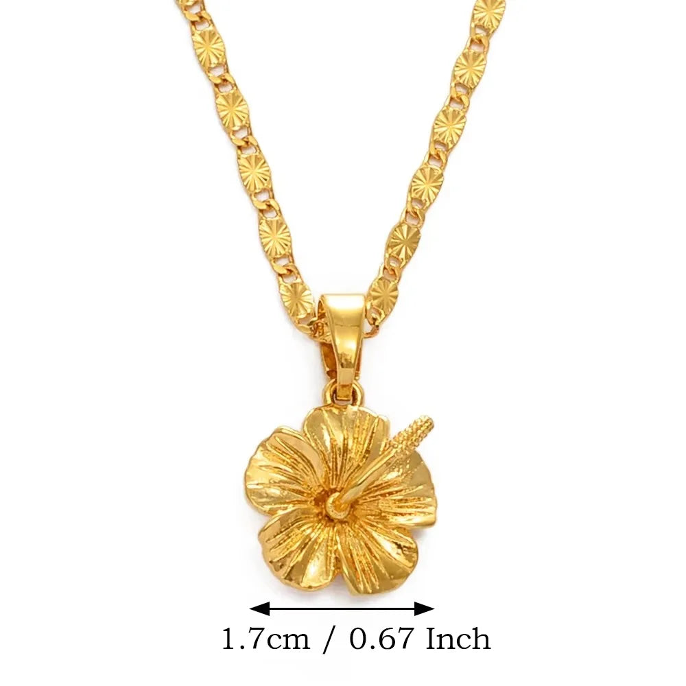 Anniyo Hawaiian Hibiscus Flower Pendant Necklace Marshallese Puerto Rico Guam Micronesia Pohnpei Jewelry Wedding Gifts #239606