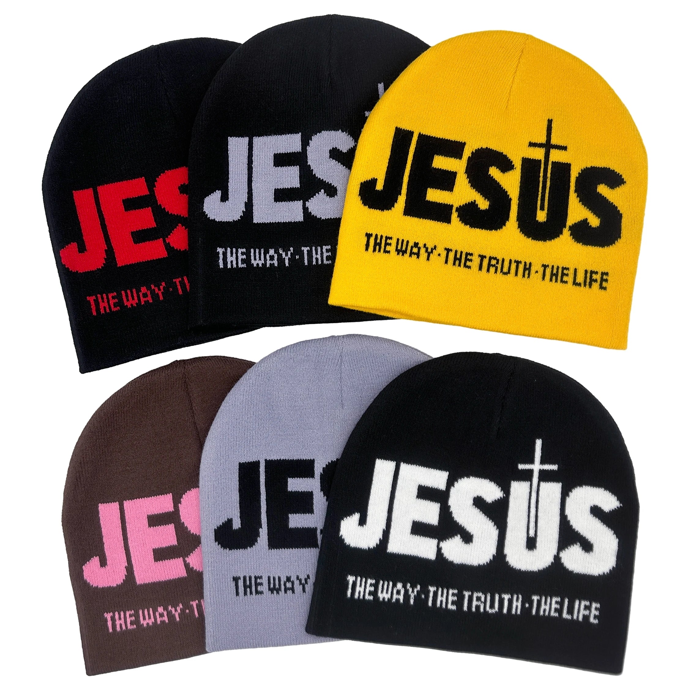 Jacquard Alphabet JESUS  Knit Hat Autumn/Winter Outdoor Thermal Hat Unisex Pullover Hat