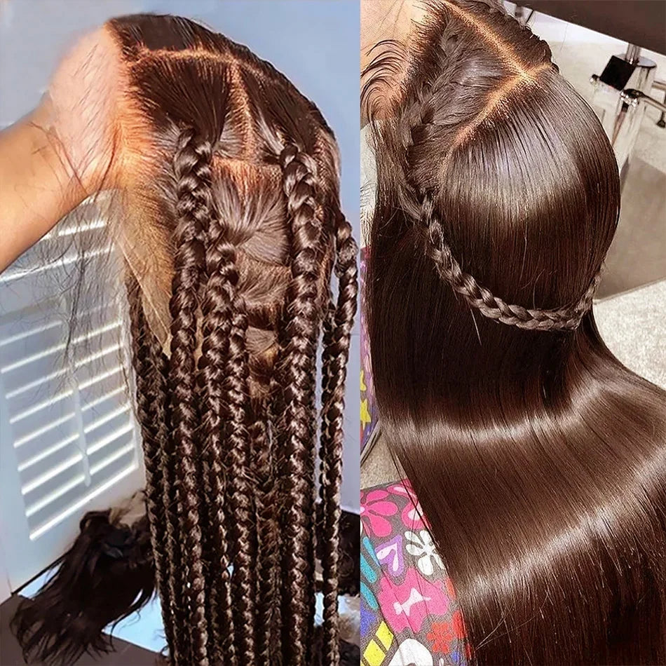 Straight Chocolate Brown Lace Front Human Hair Wig  Lace Frontal Wig 13x6 Brazilian Human Hair Wigs For Women Pre Plucked