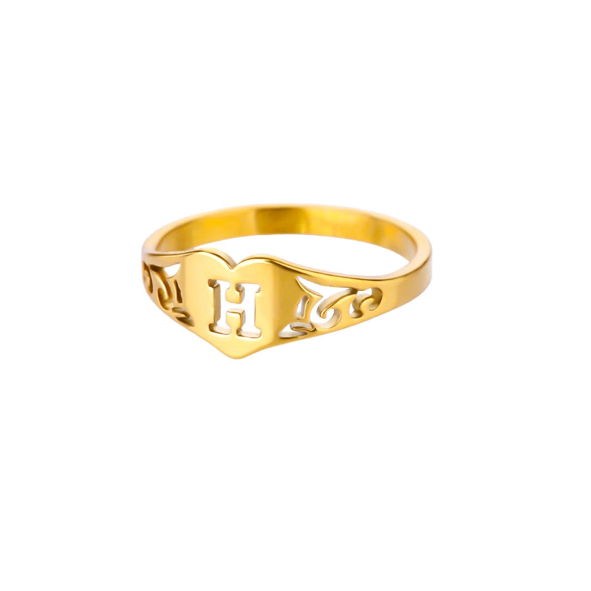 26 English Hollow Letter Initial Heart Open Rings For Women Gold Color Adjustable Stainless Steel Ring Wedding Fashion Jewelry