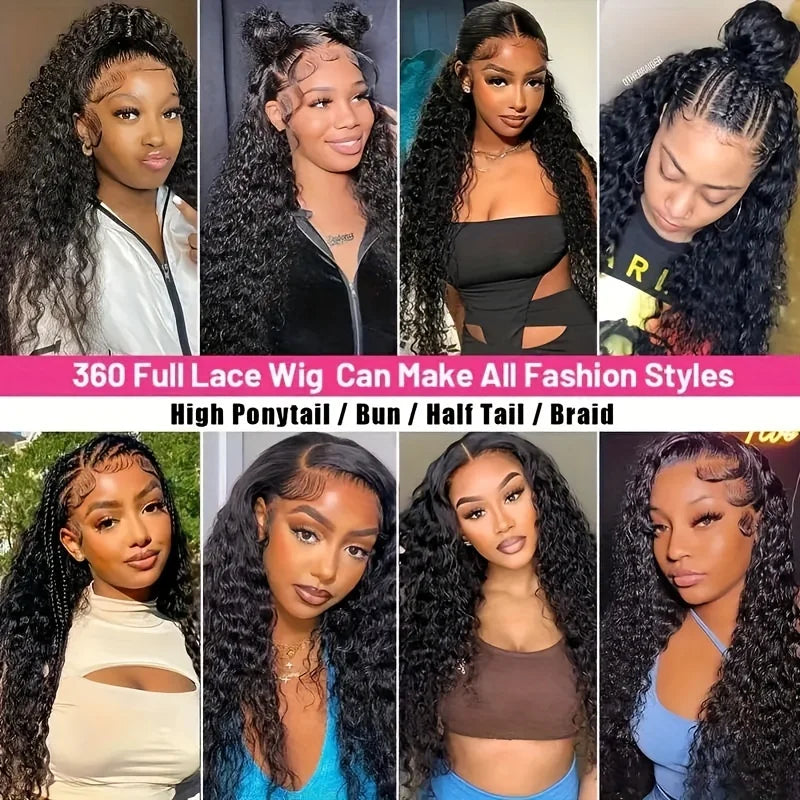 13x4 Natural Black 200 Density Deep Wave Brazilian Virgin Hair HD Transparent Lace wig Frontal Wig Pre plucked Wig For Women