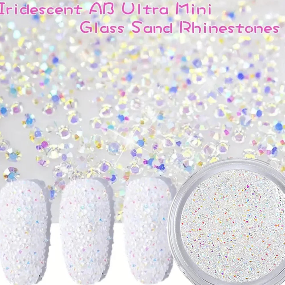1Bag Aprox.1400Pcs Mini Nail Rhinestones Micro 1.2mm Nail Sand Pixie Crystals Iridescent AB Bling Tiny Sugar Beads Nail Charms *