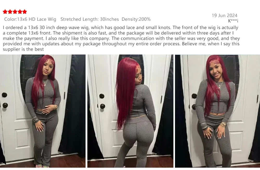 Burgundy HD Lace Front Wig — Straight 99J Human Hair, 200% Density