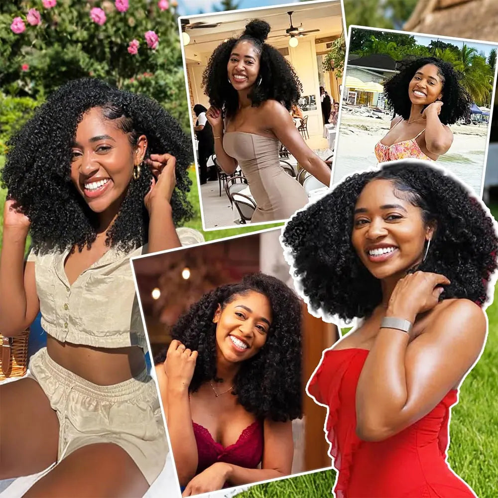 250% Half Wigs Human Hair Afro Kinky Curly Headband Wig Upgrade 3 IN 1 Half Wig With Drawstring Seamless Clip Ins Flip Over