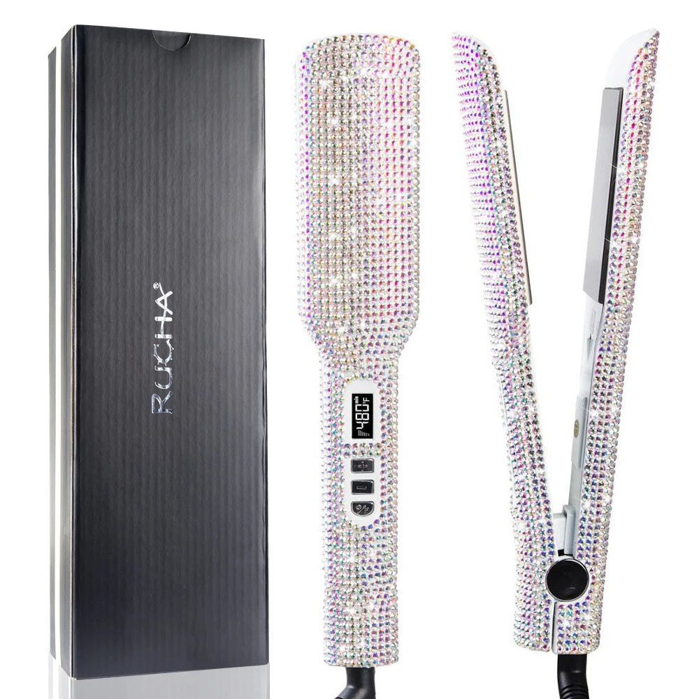 Professional Hair Straightener Rhinestone Flat Iron Titanium Dual Voltage 2 Inch LCD Display Hair Tools for Styling