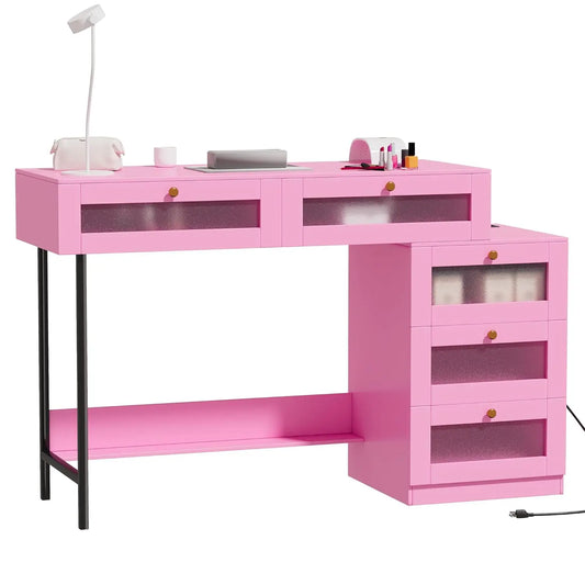 Manicure Table Nail Desk Vanity with Storage Drawers for Home Salon Bedroom Living Room Office, Custom