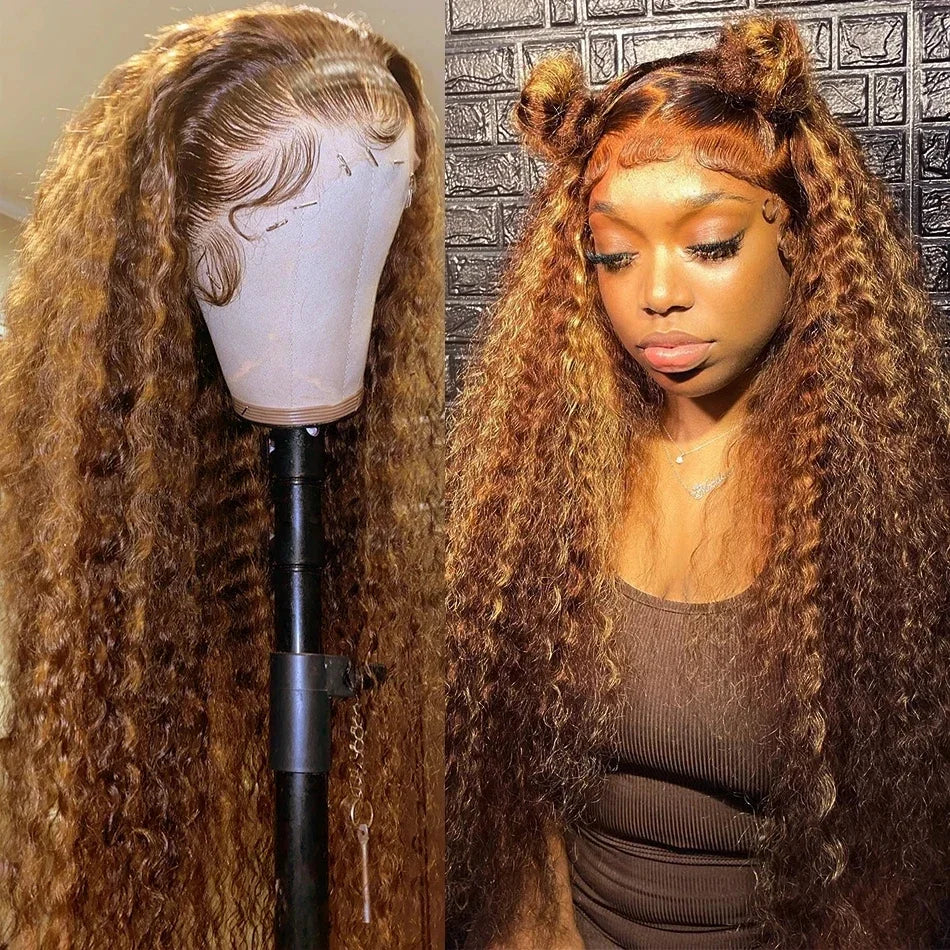 Brown Water Wave Lace Front Wig Highlight Ombre Glueless Deep Wave 13X4 Lace Curly Human Hair Wigs 13x6 HD Lace Frontal Wigs