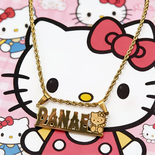 Personalized Hello Kitty Name Necklace Custom Engraved Nameplate Pendant Stainless Steel Sanrio Jewelry For Women Birthday Gift