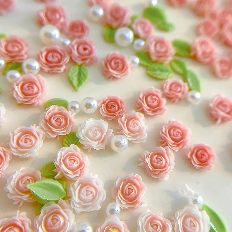 3D Mixed Size Nail Art Luxury Decoratons Rose Nail Charms Accessories 30pcs Pearl Resin Flower Pink Rose Red Supplies Parts DIY