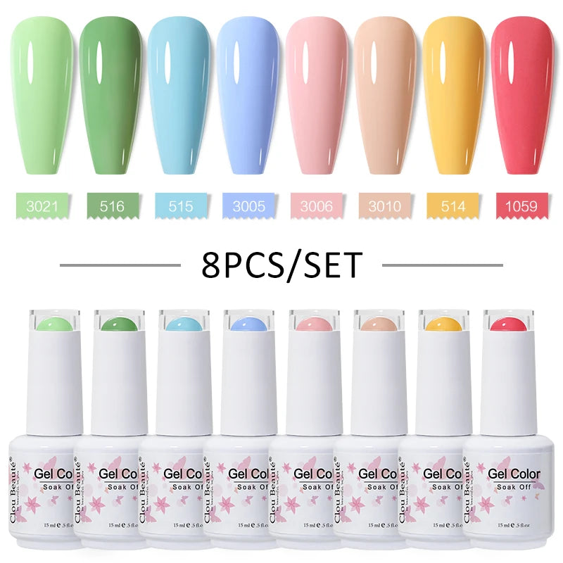 Clou Beaute 6/8pcs 15ml UV Nail Gel Colors Polish Set Summer Pretty Sugar Pink Red Neon Professional Nail Art Manicure Kit Gift