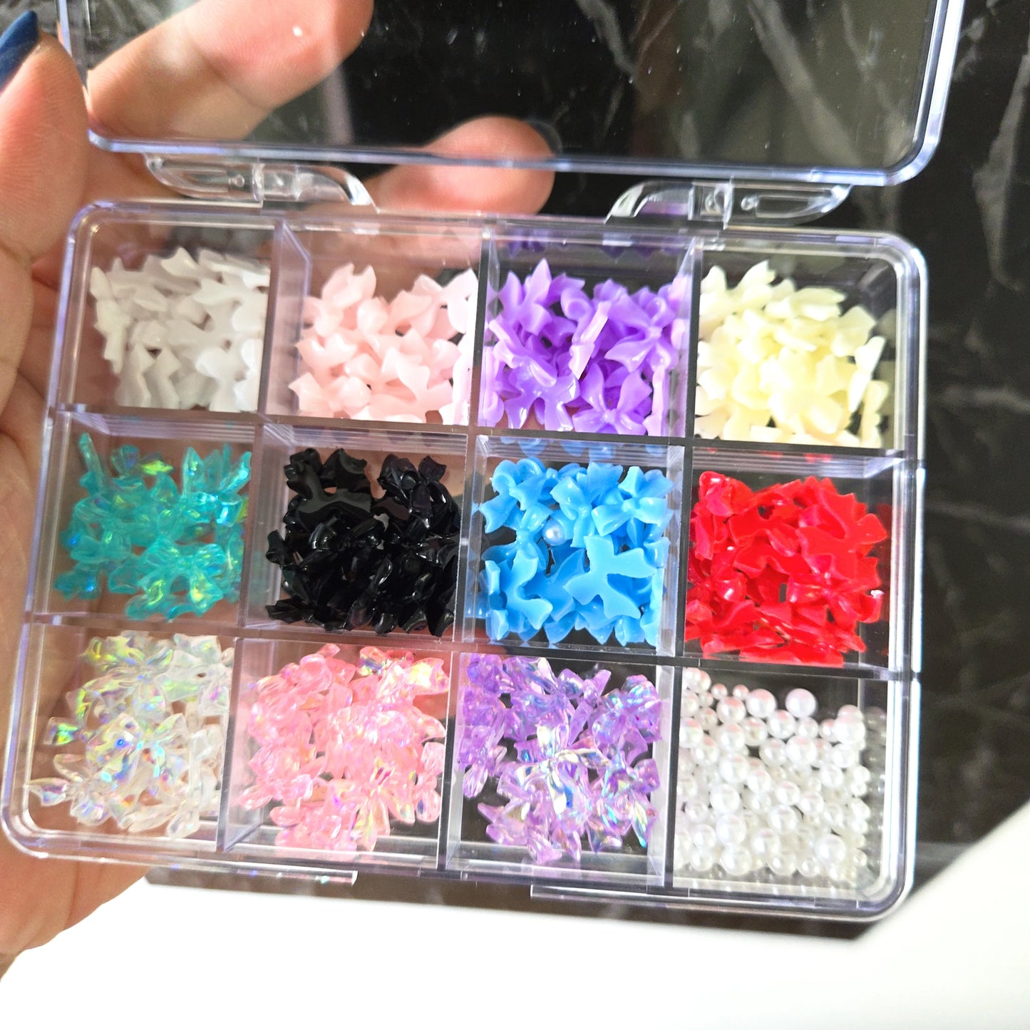12/15Grids Acrylic Flower Nail Charms Mix Colors Set 3D Flower Nail Art Rhinestones Mixed Blossom Spring Gems DIY Nail Supplies