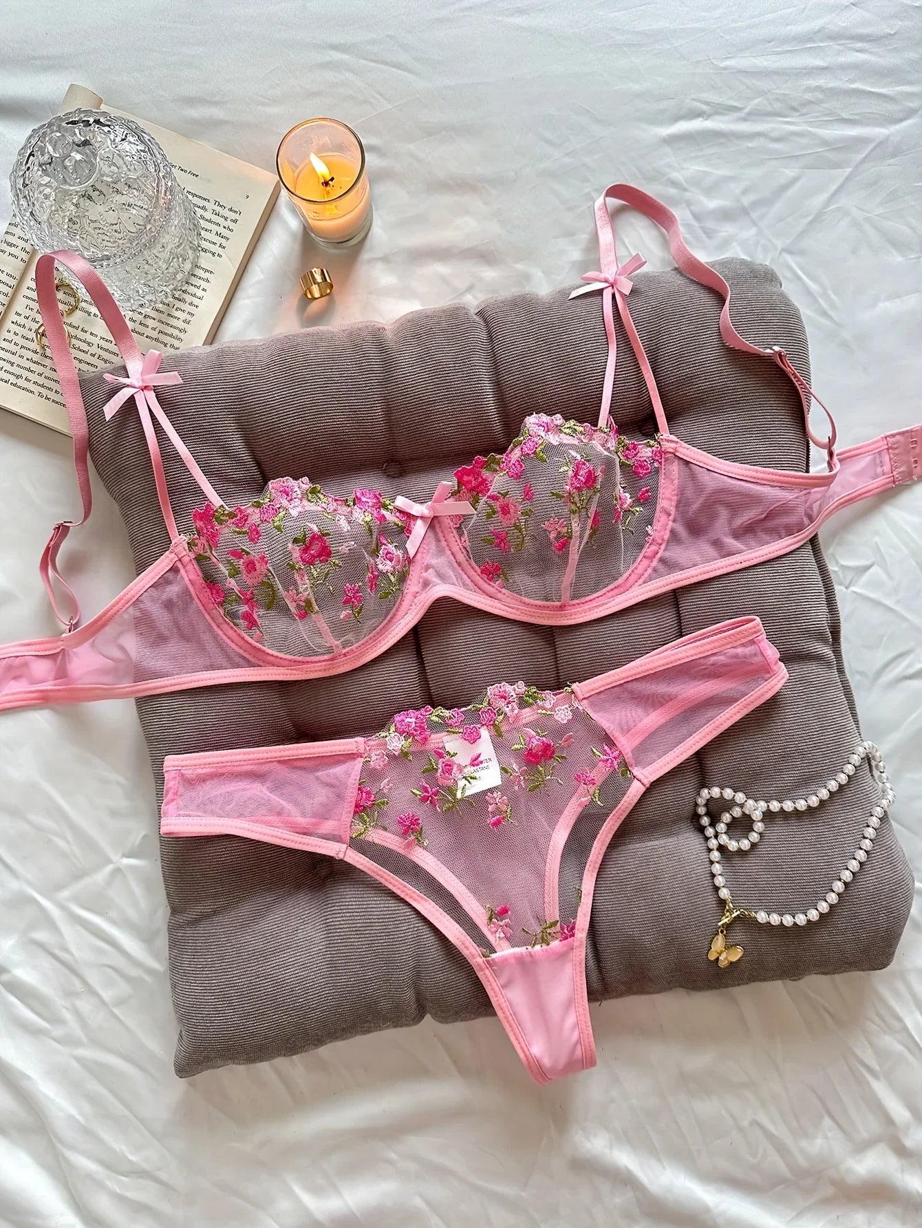 womens lingrie Night Beautiful Sexy Women 2 Piece floral Embroidery Underwear Erotic lingerie underwear Set conjuntos de mujer