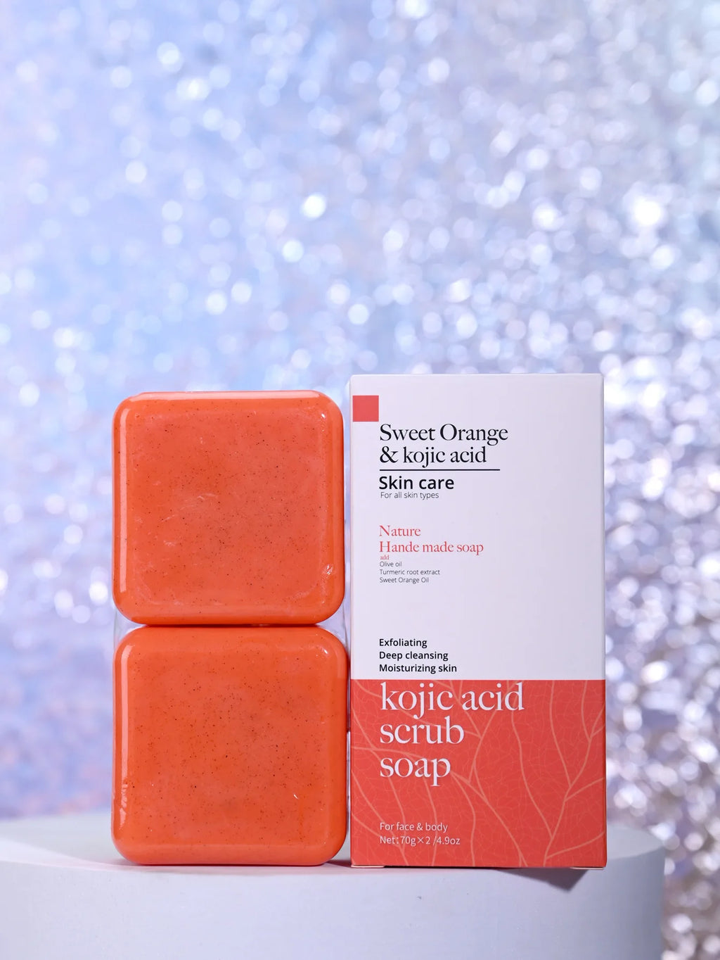 Kojic Acid & Sweet Orange Scrub Soap 70g/140g Glutathione Coconut Milk Cedar Turmeric Brightening Scrub Kojic Acid Scrub Soap