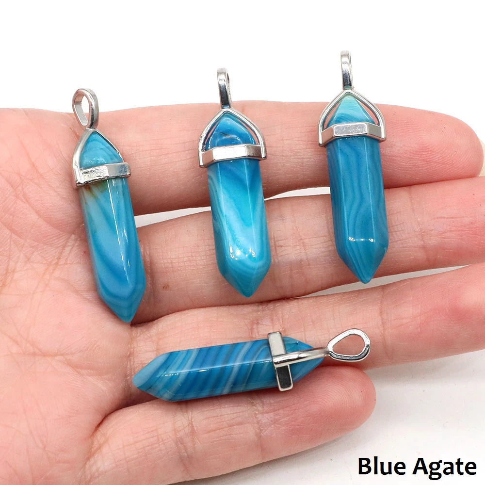 1PC Hexagonal Chakra Crystal Pendant Bullet Shape Natural Gemstone Pointed Quartz Stone Pendants for DIY Necklace Jewelry Making
