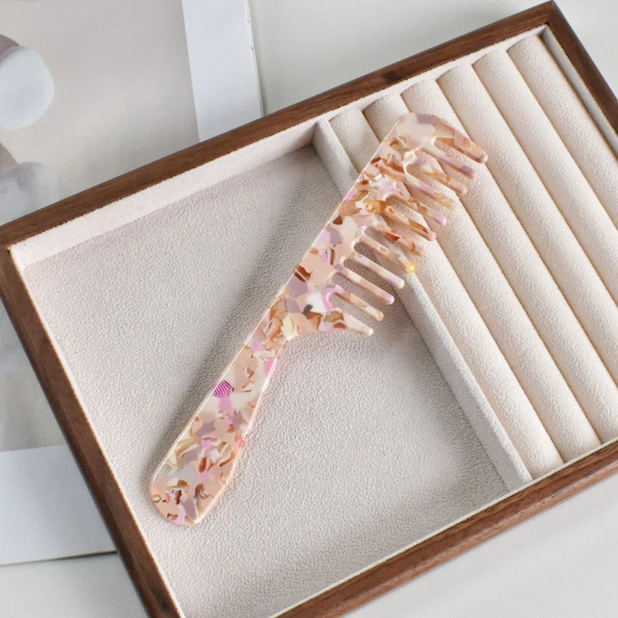 1PC Women's Multicolor acetate Long handle Wide Teeth Smooth comb Portable comb Comfortable handle Holiday gift casual