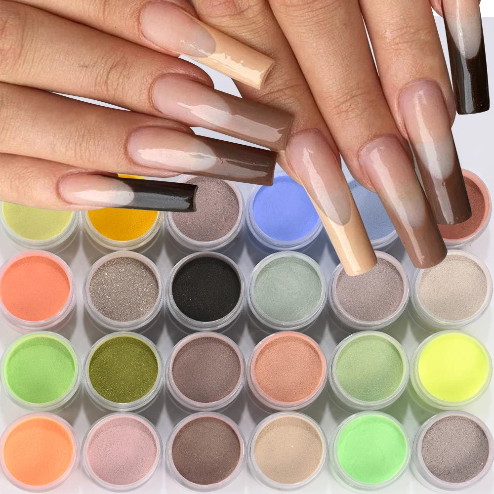 24Pcs/Set Nail Acrylic Powder Multi-Colors Professional Nails Crystal Pigment Dust for Nail Art Extension Carving Dipping Powder