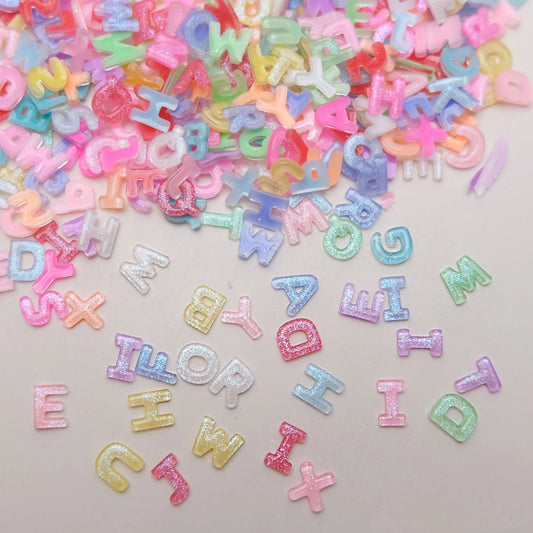 Cartoon 26-letter Nail Charms Ice-transparent fine-flash ABC Letter Nail Art Accessories 3D Cute Resin Wearable Nail Decorations