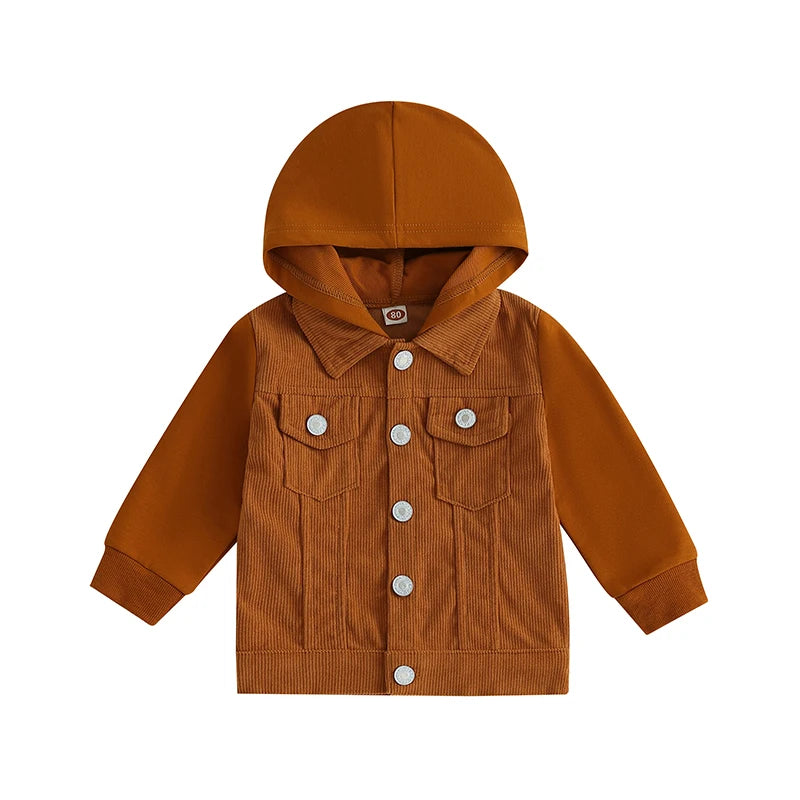 2023-06-22 Lioraitiin 0-4Years Toddler Boy Girl Fall Corduroy Jacket Casual Long Sleeve Button Down Lapel Coat Hoodie Outwear