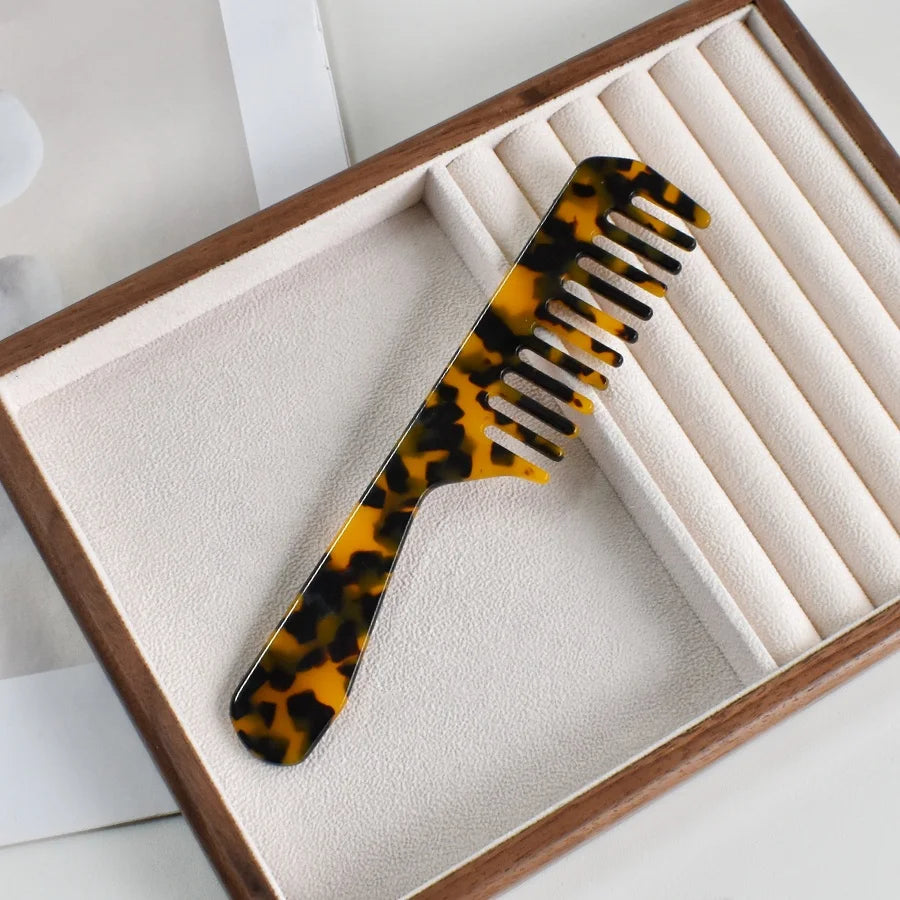 1PC Women's Multicolor acetate Long handle Wide Teeth Smooth comb Portable comb Comfortable handle Holiday gift casual
