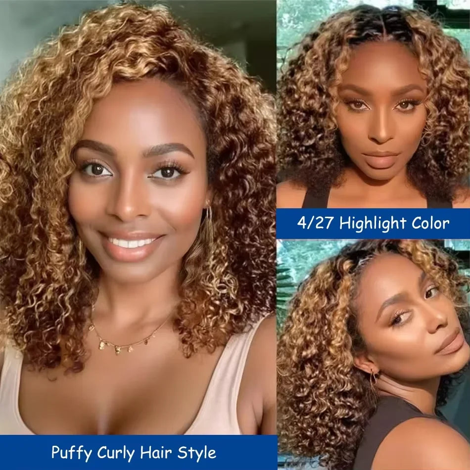 250% Density 4/27 Highlight Bob Wig Human Hair Glueless Deep Wave Frontal Wig 5X5 HD Lace Closure Wig Human Hair Short Bob Wig