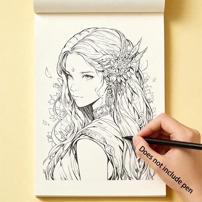 One Adult Decompression Hand Drawn Graffiti Book, Steampunk Gear Girl Coloring Book, Artistic Line Drawing and Imitation Book