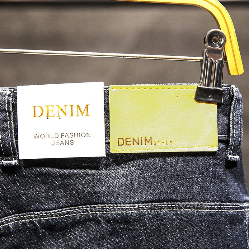 Jeans Men Long Pants Denim Pant Straight Trousers Zipper High Waist Simple Splice Casual Regular Slim Fit Sheath Autumn Winter