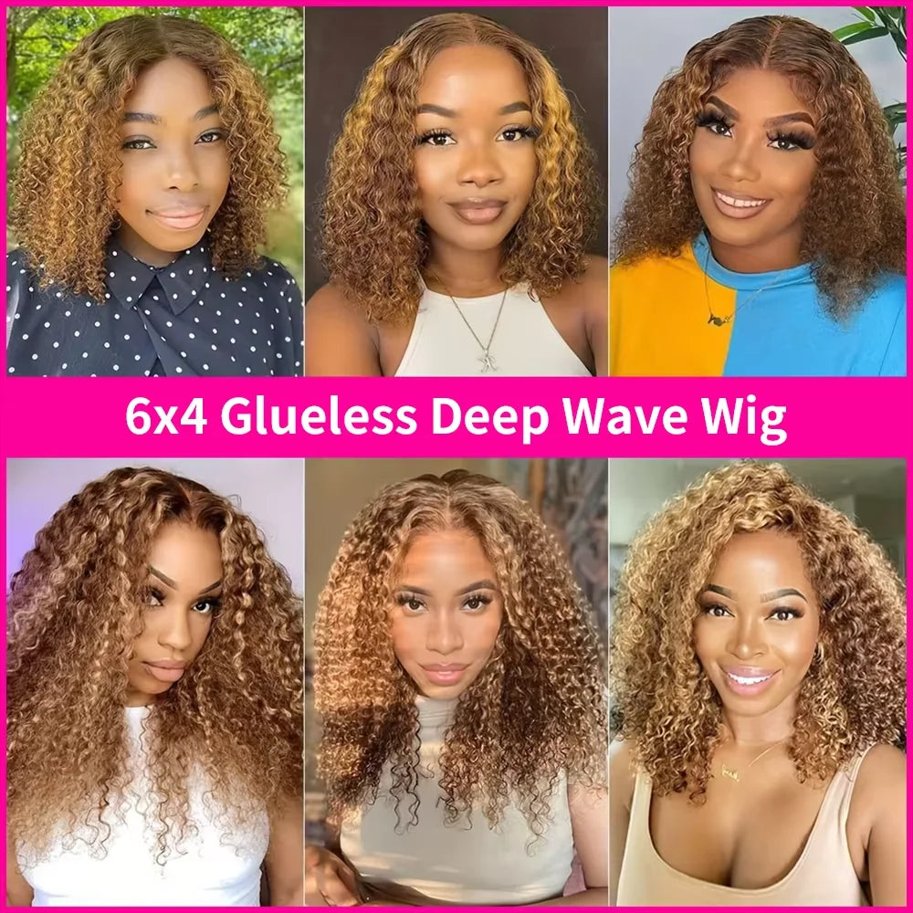 250% Density 4/27 Highlight Bob Wig Human Hair Glueless Deep Wave Frontal Wig 5X5 HD Lace Closure Wig Human Hair Short Bob Wig