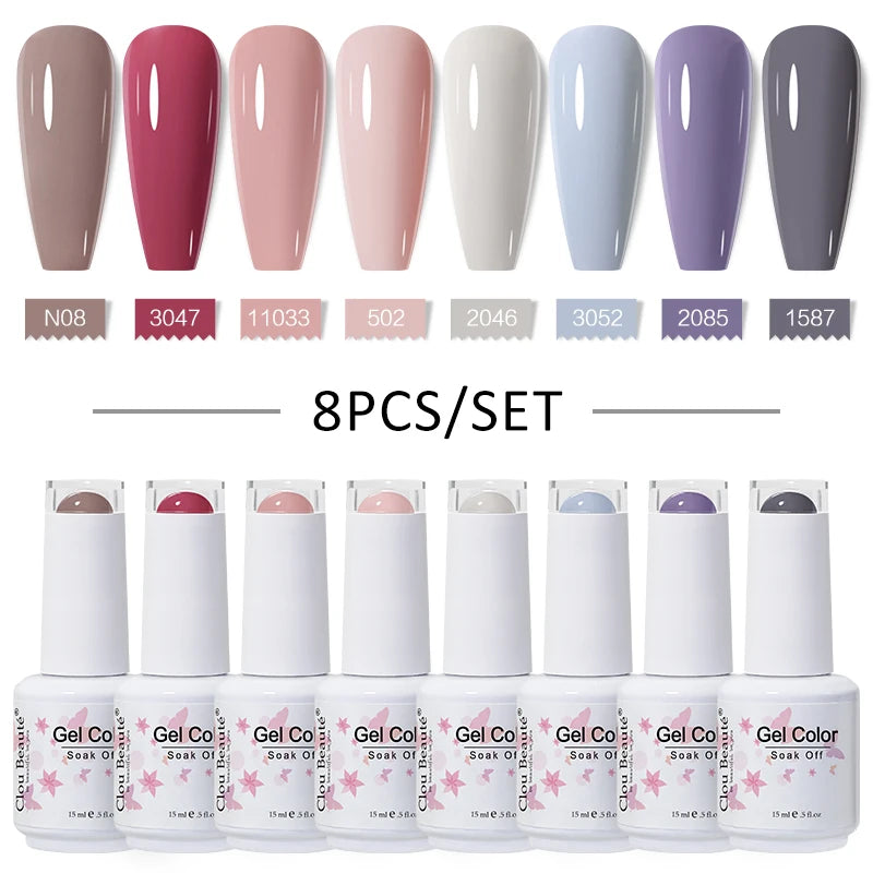 Clou Beaute 6/8pcs 15ml UV Nail Gel Colors Polish Set Summer Pretty Sugar Pink Red Neon Professional Nail Art Manicure Kit Gift