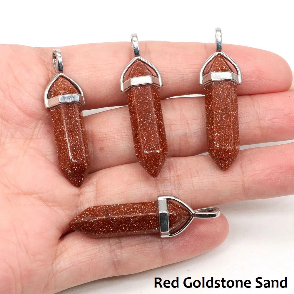 1PC Hexagonal Chakra Crystal Pendant Bullet Shape Natural Gemstone Pointed Quartz Stone Pendants for DIY Necklace Jewelry Making