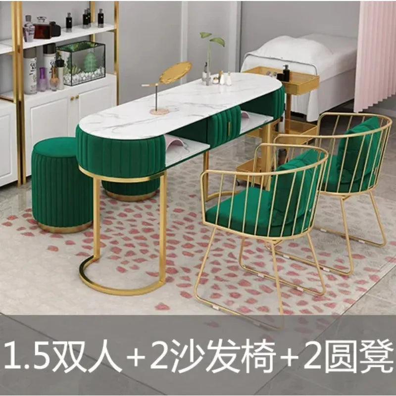 Premium Marble Nail Art Beauty Table and Chair Set Nordic