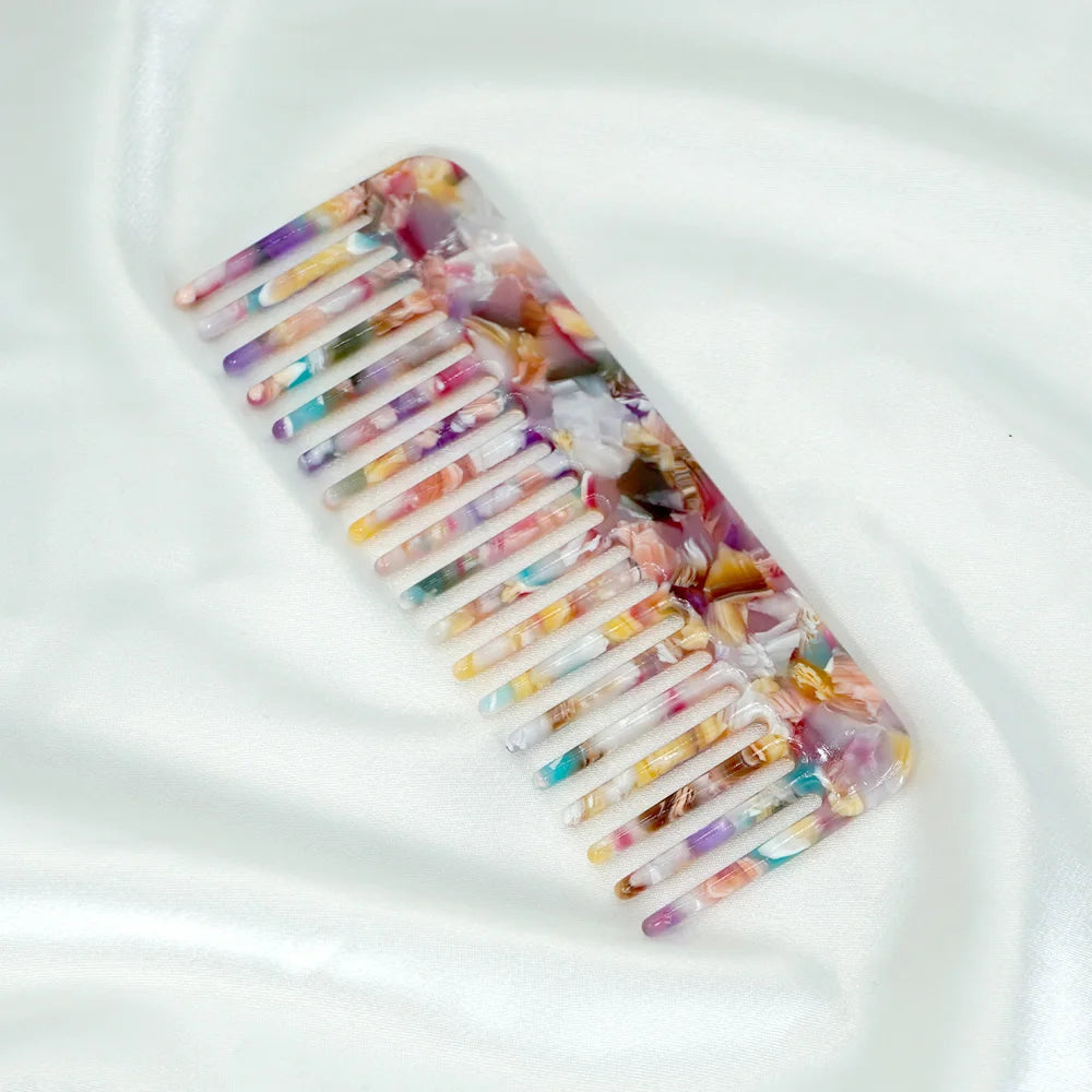 Acetate Hair Comb Set - Wide Tooth Detangling Comb, Anti-static, Tortoise & Colorful Pattern, for Curly/Thick Hair, Daily & Trav