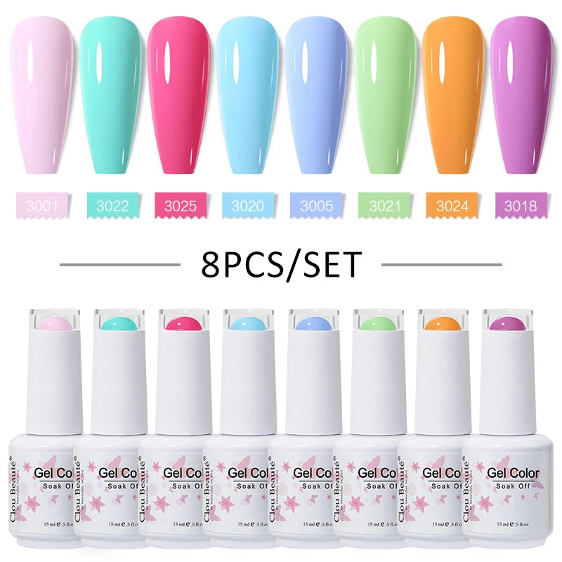 Clou Beaute 6/8pcs 15ml UV Nail Gel Colors Polish Set Summer Pretty Sugar Pink Red Neon Professional Nail Art Manicure Kit Gift