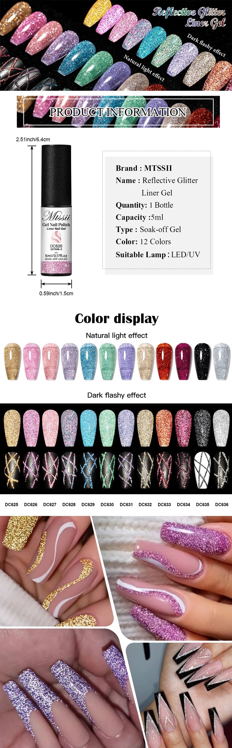 2/4/6pcs Reflective Glitter Liner Gel Nail Polish Set Pull Line Graffiti Painting Stripe DIY French Nails Design Painting Gel