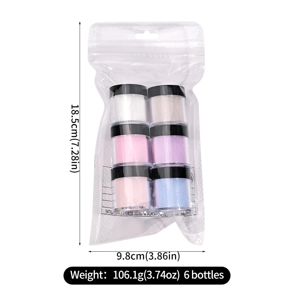 6Jars Glitter Nude Acrylic Nail Powder Set Pink Blue Glitter Acrylic Powder for Nail Extension French Manicure Nail Carving Tool