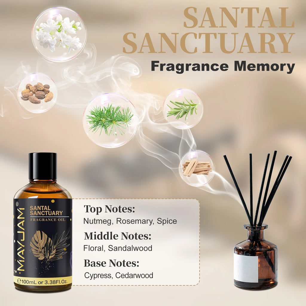 MAYJAM Fragrance Essential Oil 100ml Coconut & Hibiscus White Musk Sweet Tobacco Santal Sanctuary Hotel Fruit Carnival Blend Oil