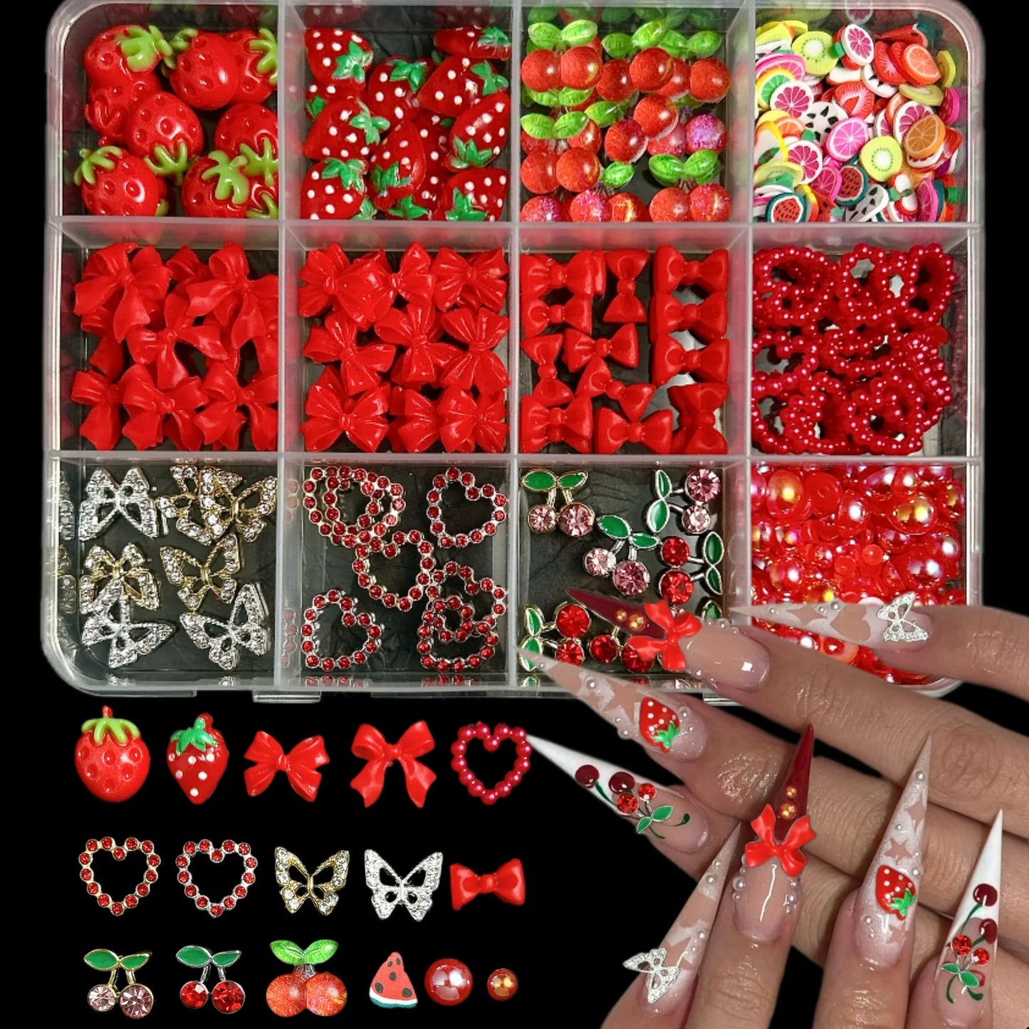 12/15Grids Acrylic Flower Nail Charms Mix Colors Set 3D Flower Nail Art Rhinestones Mixed Blossom Spring Gems DIY Nail Supplies