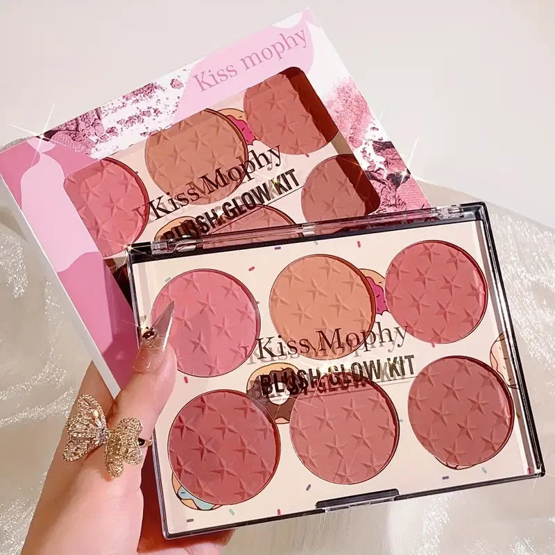 6-color blush palette, matte, waterproof, natural, long-lasting, high-pigment brightening cute star print blush