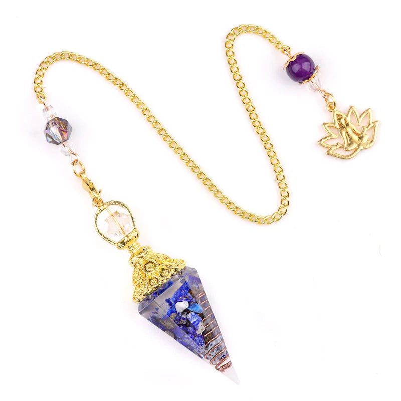 Natural Stone Golden Chain Seven Chakra Spirit Pendulum Gravel Resin Healing Pendant For Jewelry Making Accessories Necklace