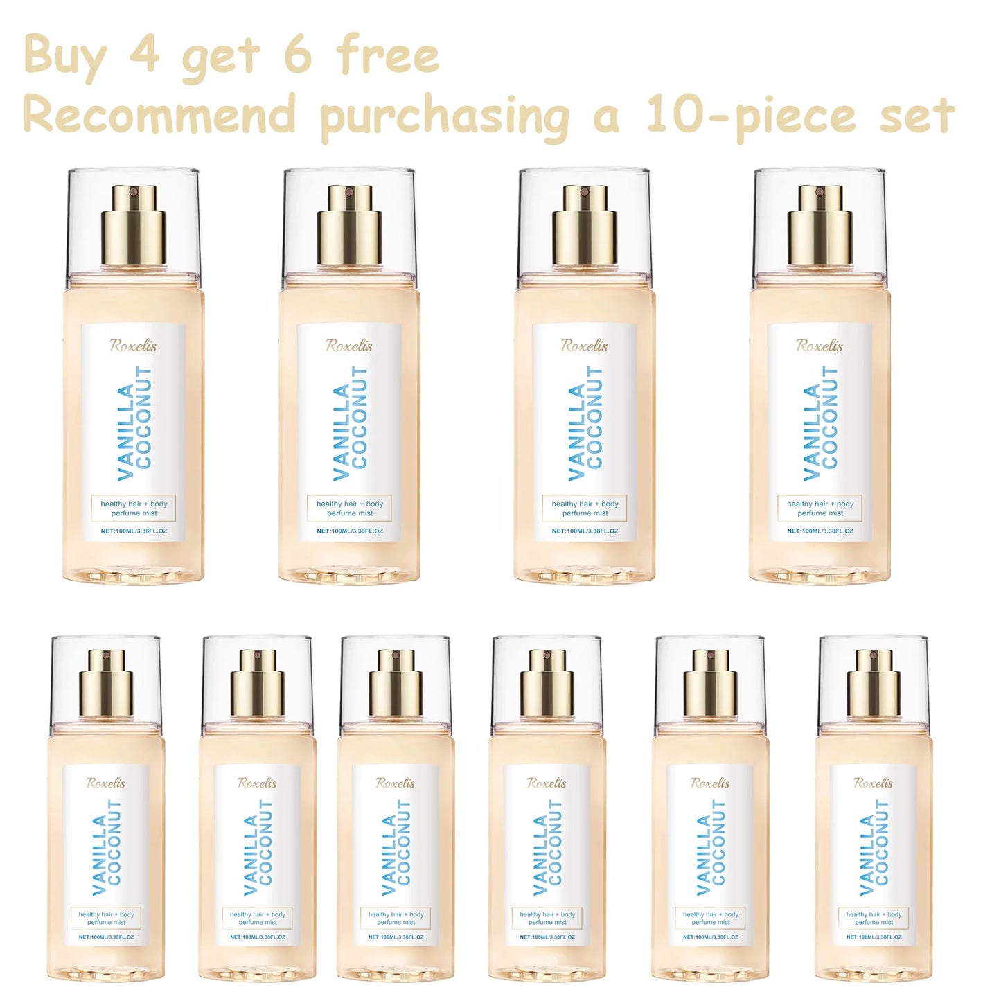 Vanilla Coconut Body Hair Mist - Long Lasting Fresh Romantic Fragrance, Travel Size Portable Spray Women Men Daily & Dating Use