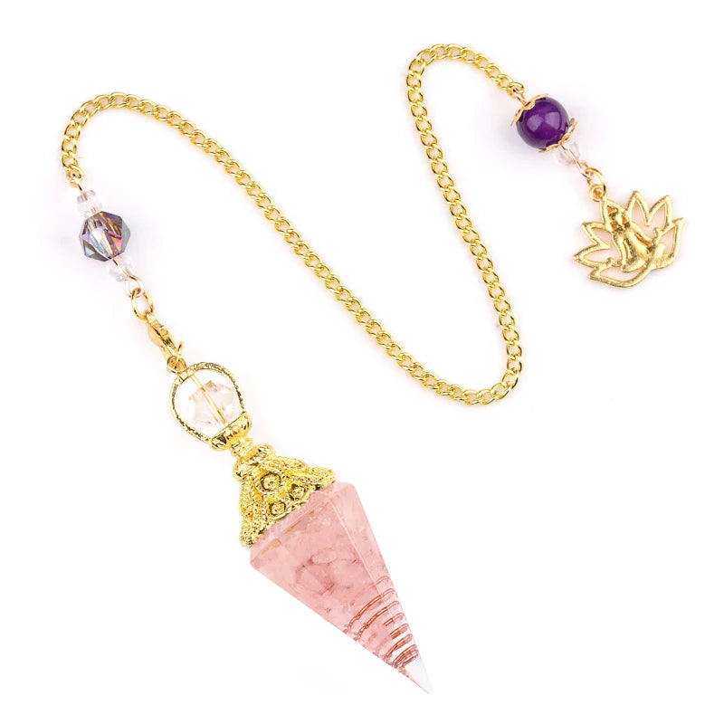 Natural Stone Golden Chain Seven Chakra Spirit Pendulum Gravel Resin Healing Pendant For Jewelry Making Accessories Necklace