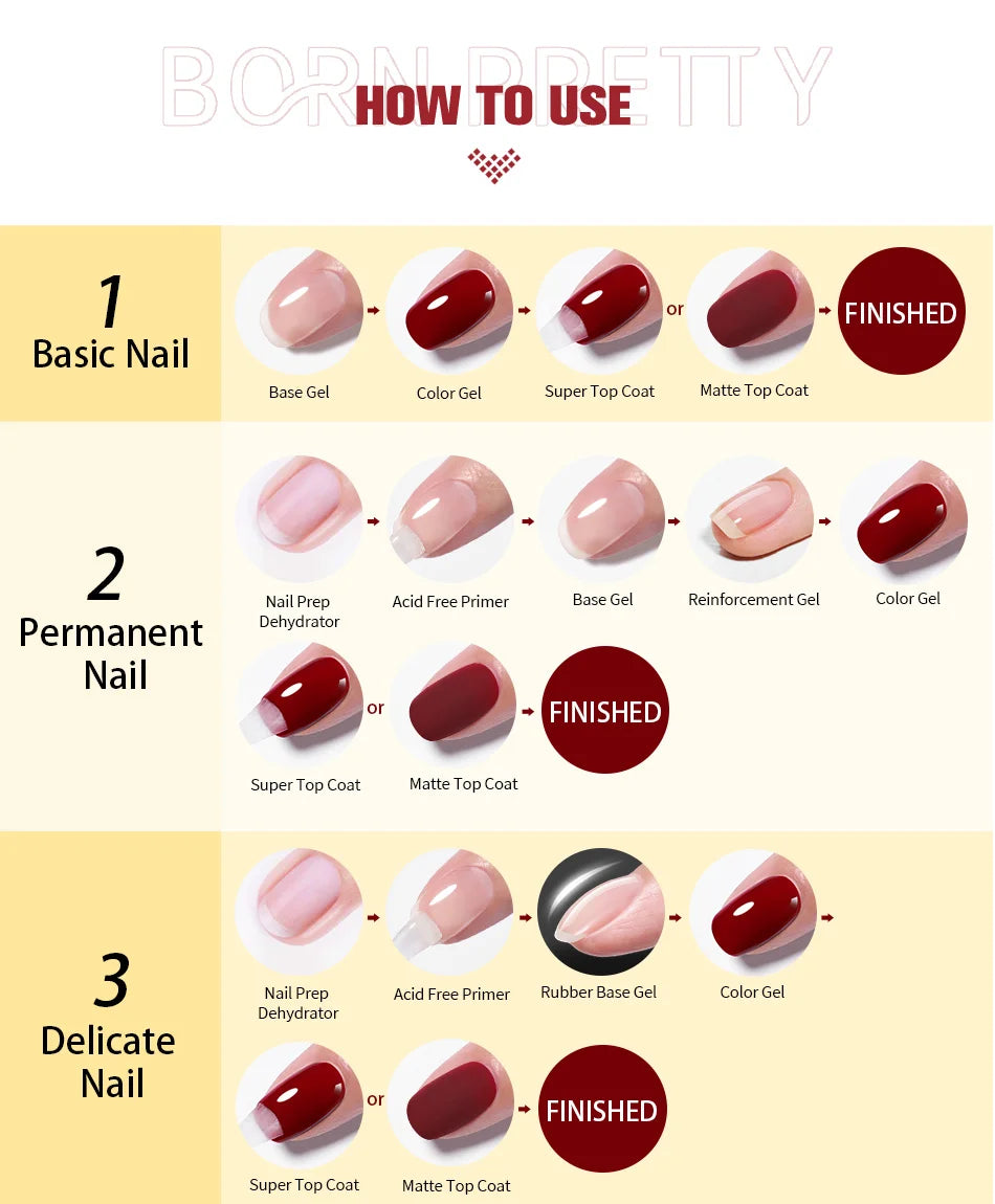 BORN PRETTY 2Pcs Base Gel Super Top Coat Gel Polish Set Black White Color Gel Varnis Semi Permanent Soak Off UV LED Gel for Nail