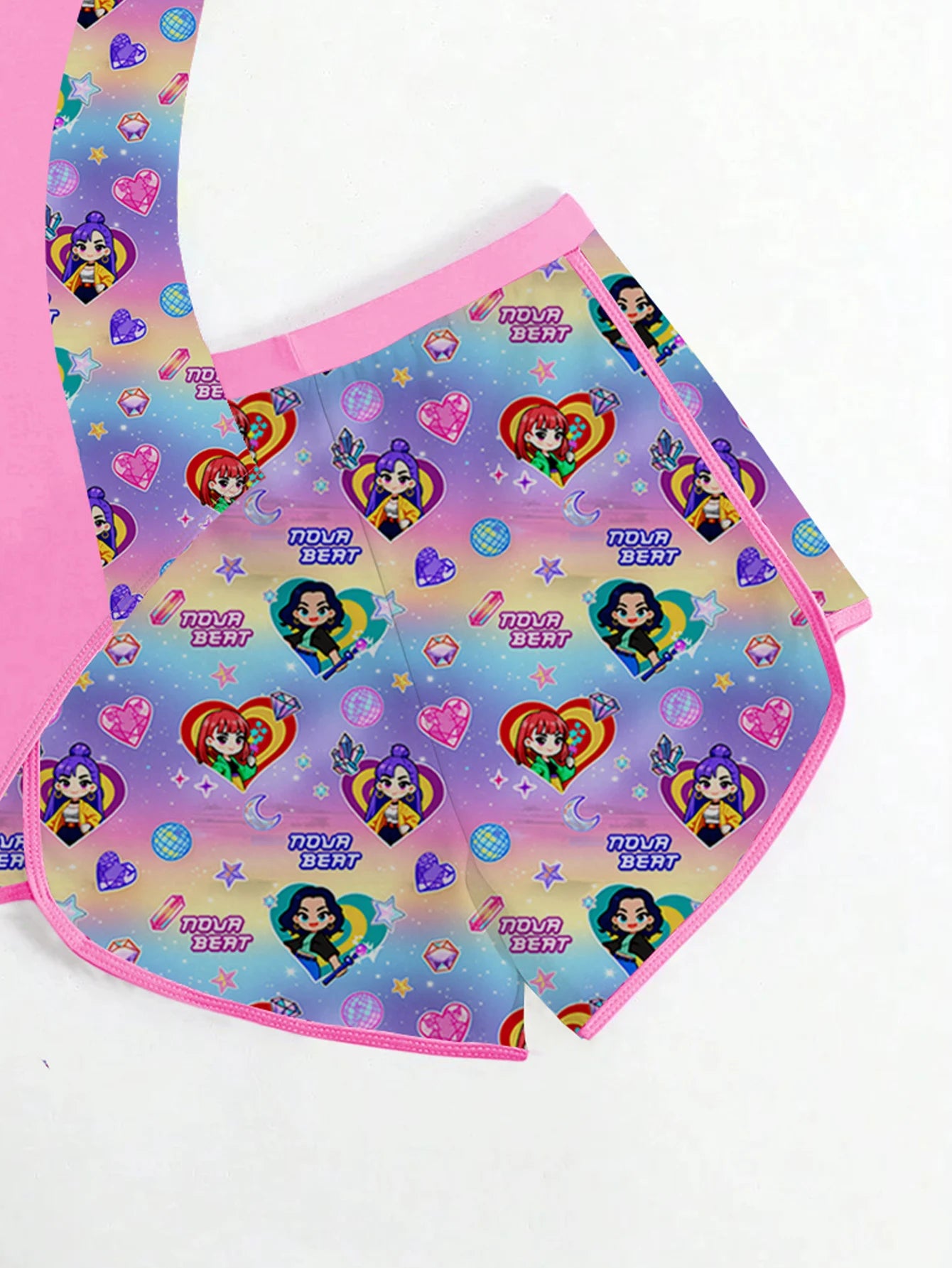 Kids Girls 2 Piece K-POP Singer Cartoon Print One Piece Swimsuit with Skirt Cover Up Summer Beach Swimwear