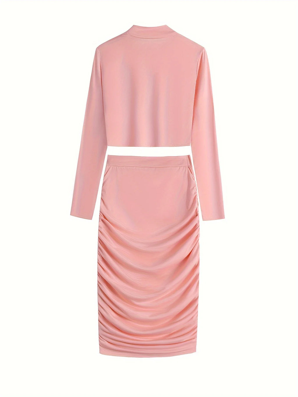 Sexy Bodycon 2pcs Set Long Sleeve Crop Top & High Waist Ruched Skirt Women's Clothing