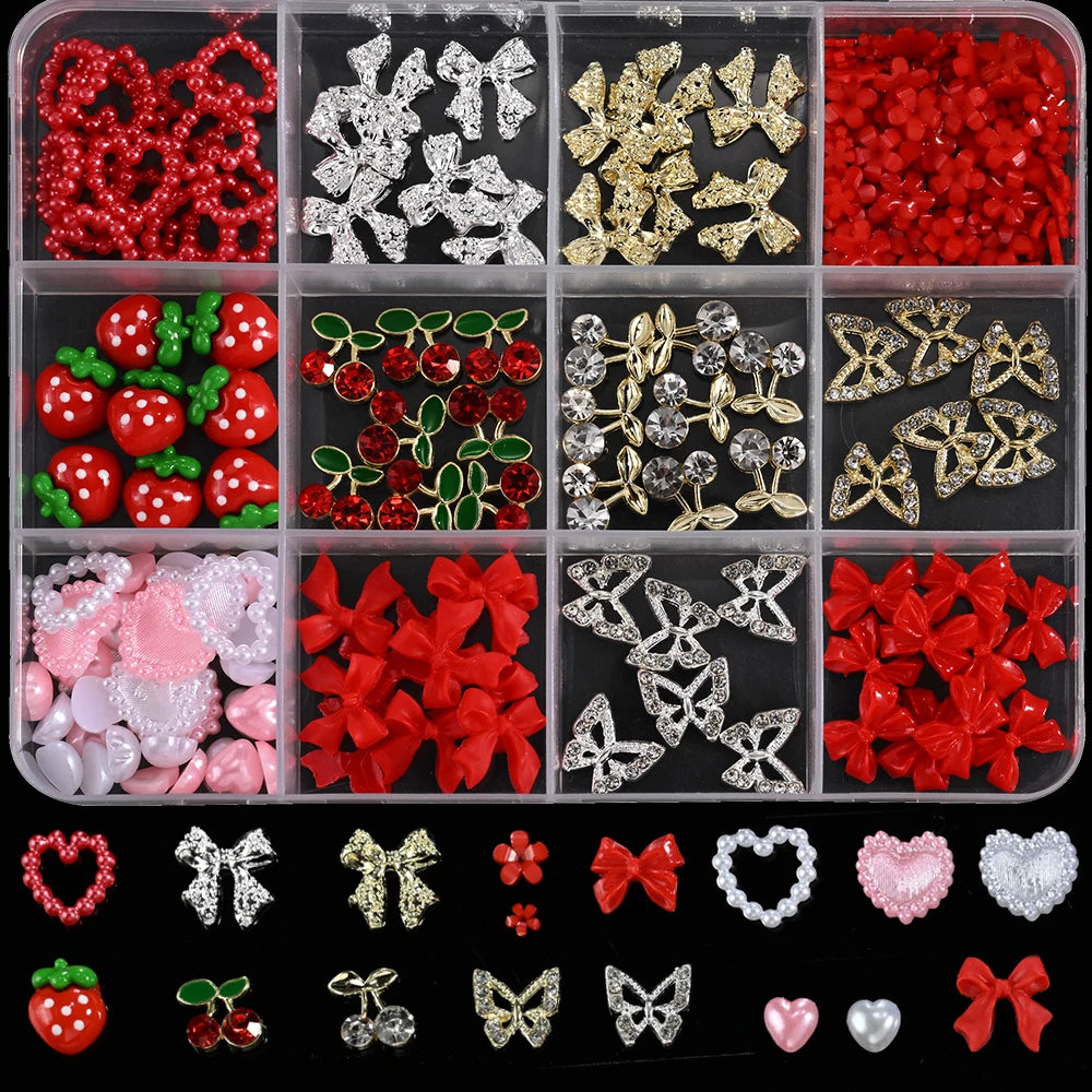 12/15Grids Acrylic Flower Nail Charms Mix Colors Set 3D Flower Nail Art Rhinestones Mixed Blossom Spring Gems DIY Nail Supplies