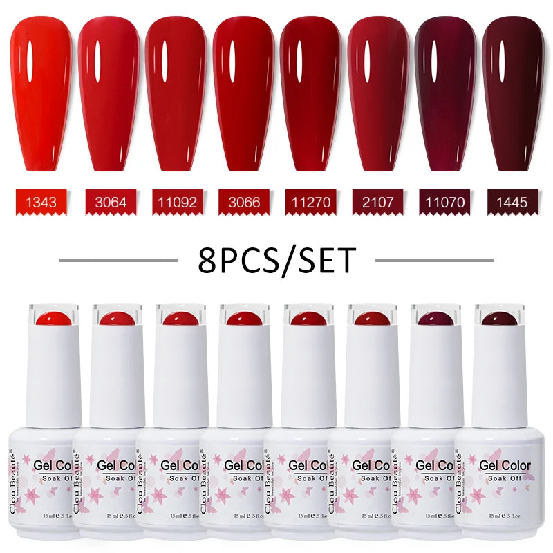 Clou Beaute 6/8pcs 15ml UV Nail Gel Colors Polish Set Summer Pretty Sugar Pink Red Neon Professional Nail Art Manicure Kit Gift