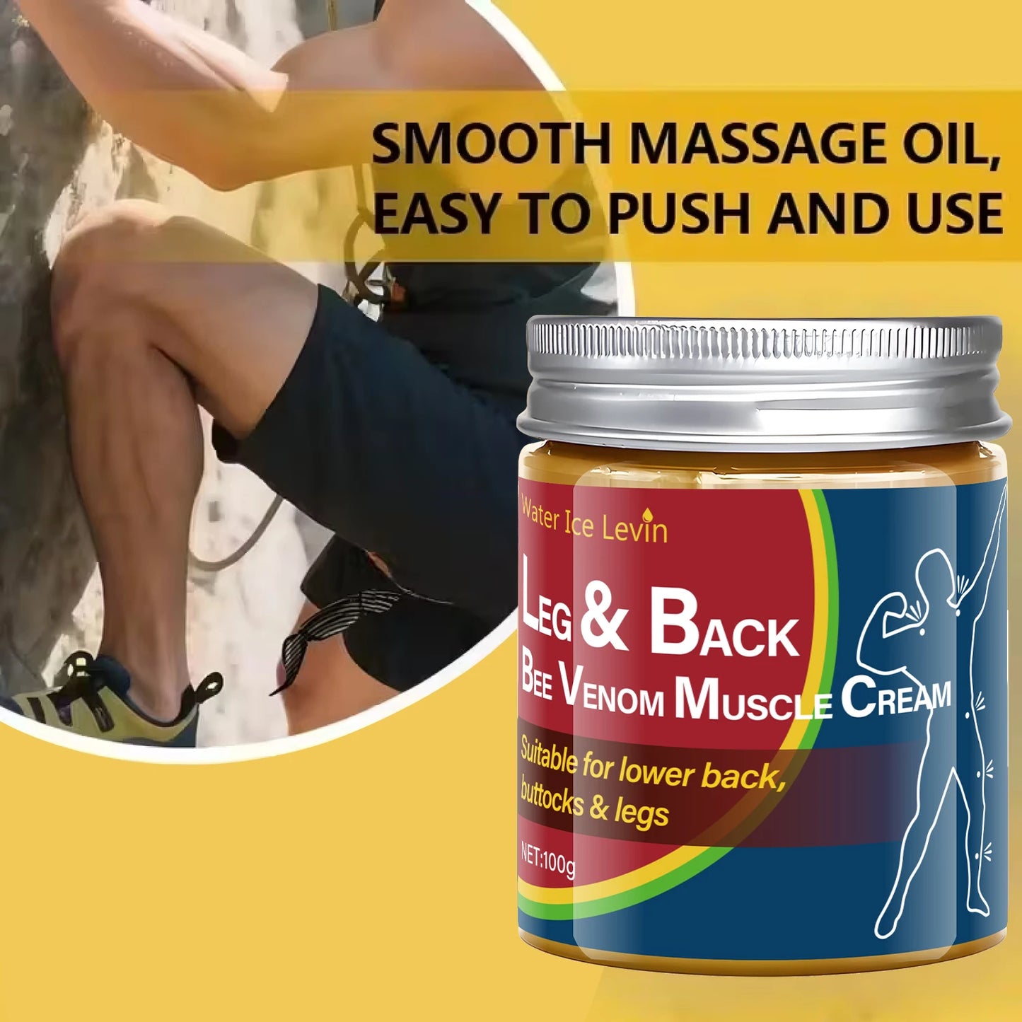 Leg & Back Bee Venom Muscle Cream for Lower Back, Buttocks & Legs - Moisturizing, Protective Formula for Elastic Skin.