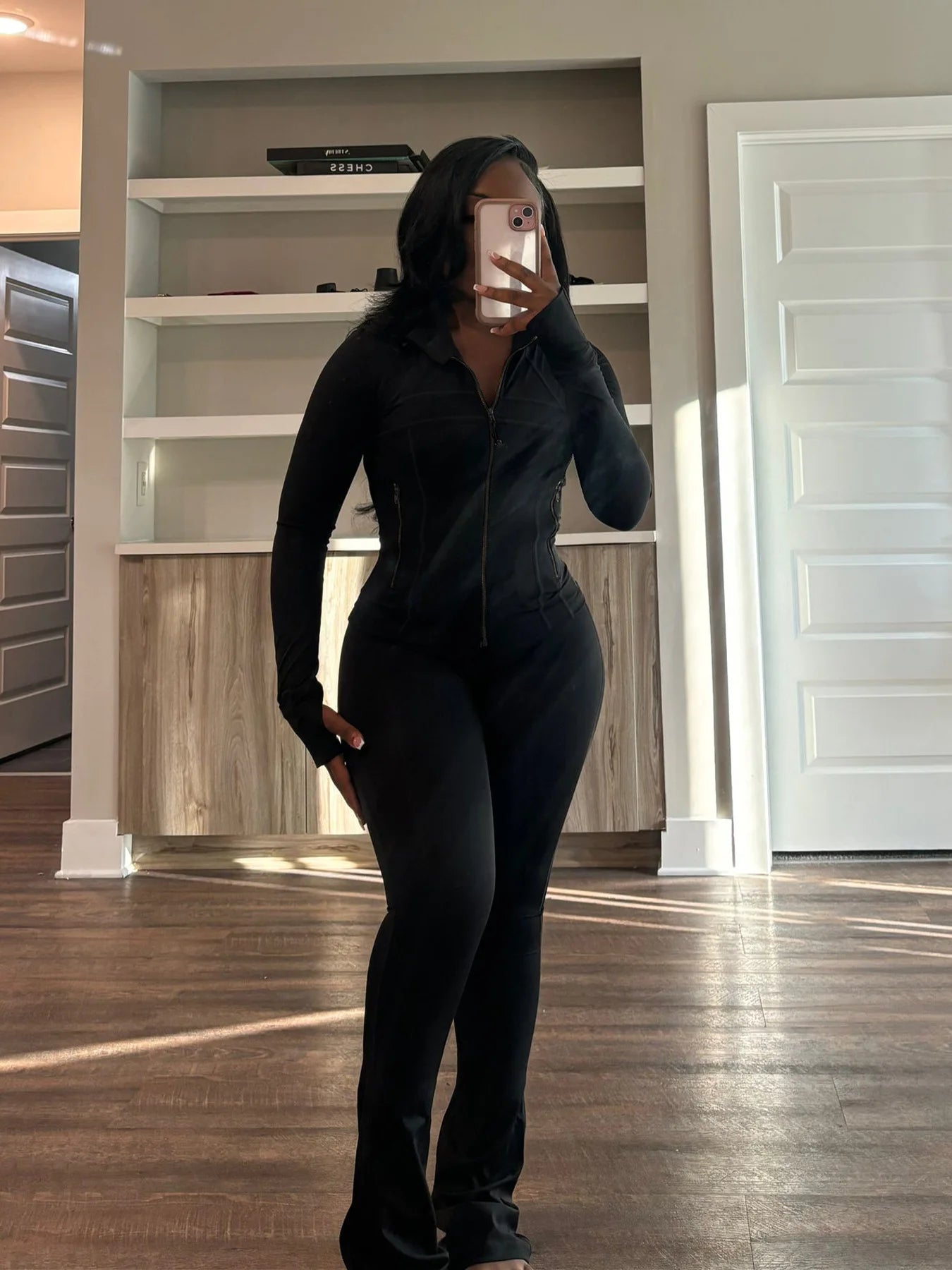 Pant Sets Two Piece Set Women Sexy Slim Fit Zipper Top Stand Collar Solid Sporty Casual Splice Flare Pants Elastic Waist