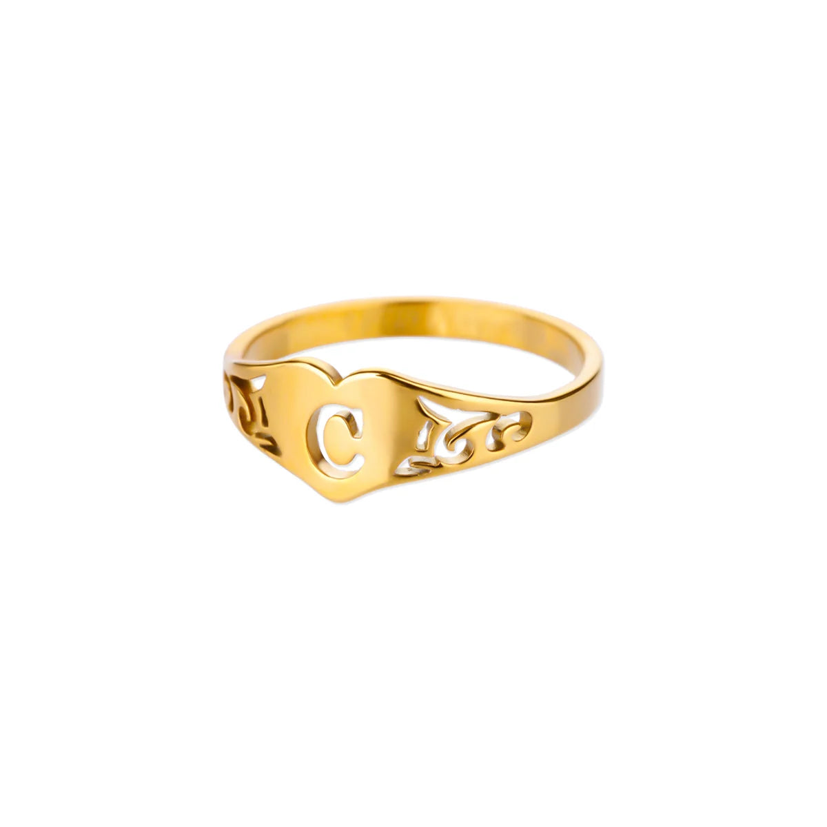 26 English Hollow Letter Initial Heart Open Rings For Women Gold Color Adjustable Stainless Steel Ring Wedding Fashion Jewelry